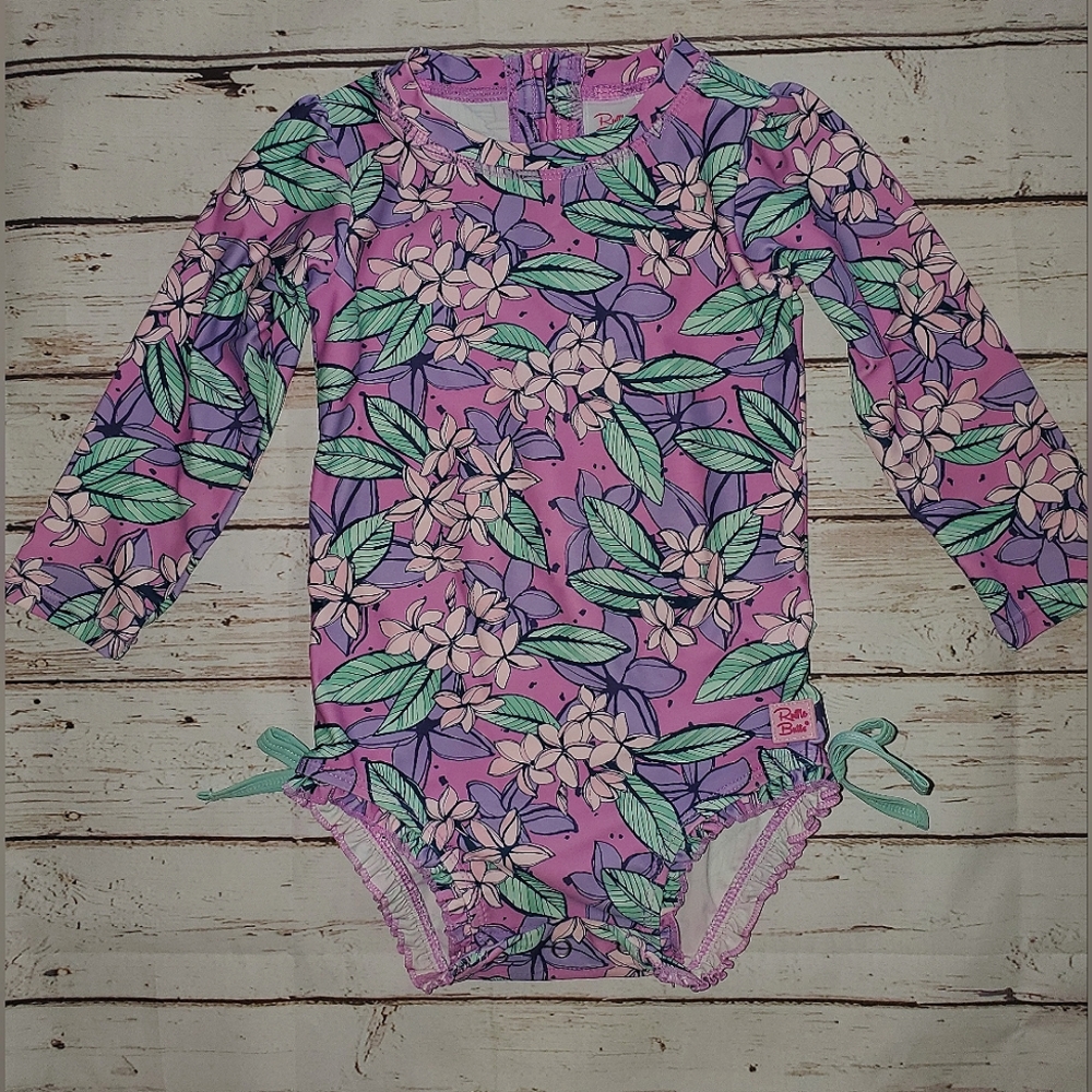 Ruffle Butts 18-24M Floral Print With Ruffles Long Sleeve Snap Bottom One Piece